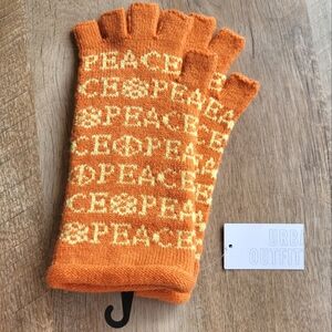 NWT Urban Outfitters Fingerless Knit Peace Gloves, orange, yellow
